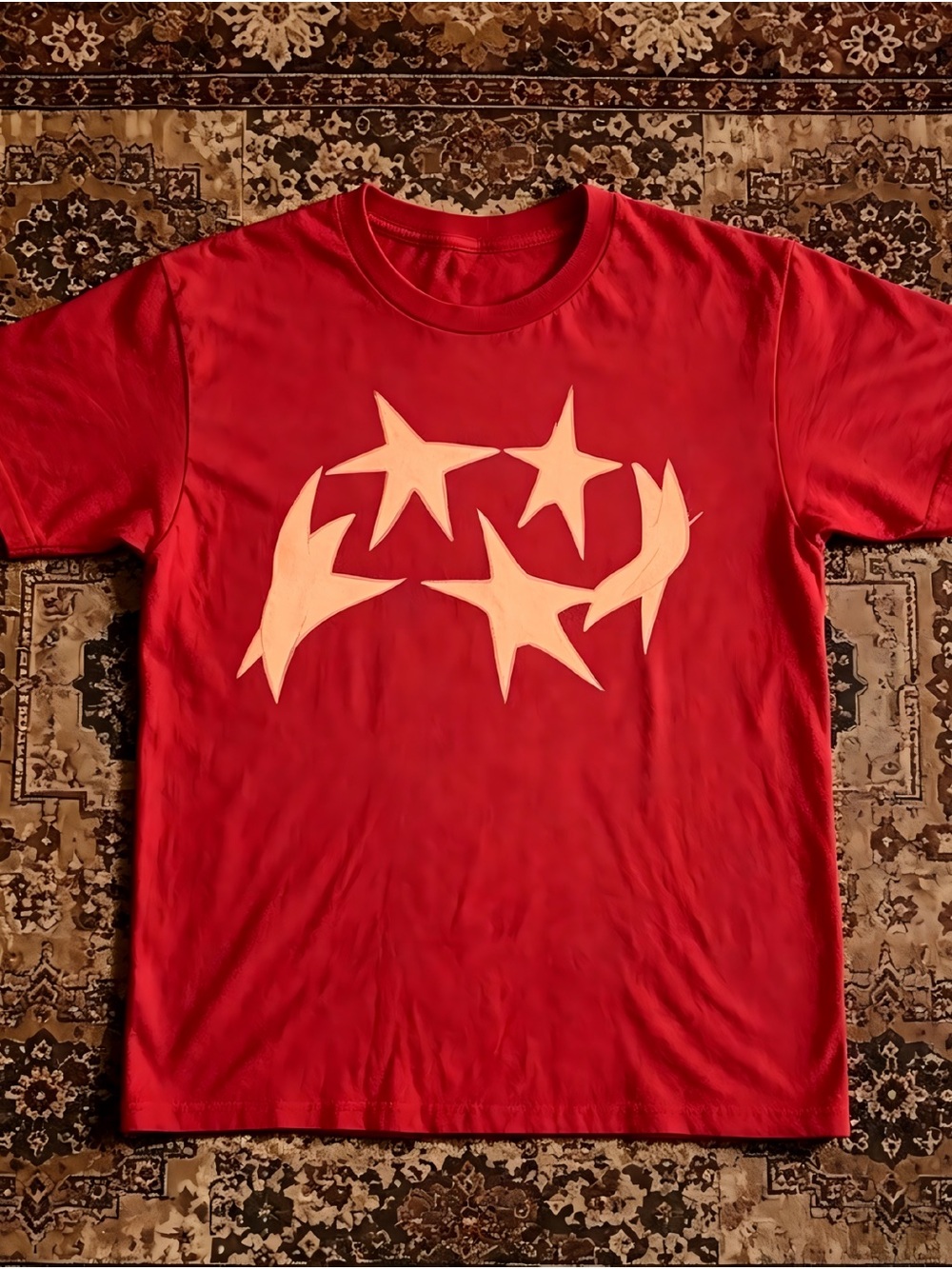 Hand Drawn Abstract Stars Red Aesthetic Graphic Womens Mens T-shirt Unisex